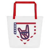 2 Down Baseball Freedom Large Tote Bag